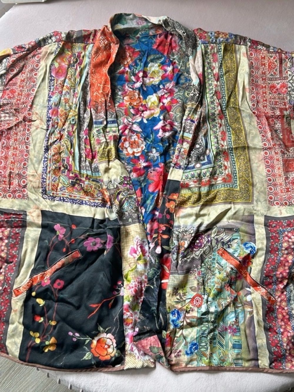 Johnny Was Multicolored Embroidered Floral Patch boho Kimono - Picture 3 of 5